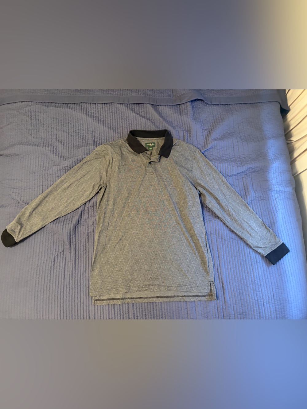 David Taylor Long Sleeve Gray Polo with Dark Collar